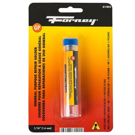 Forney Solder, General Purpose Repair, Acid Core, 1/16 in, .75 Ounce 61402